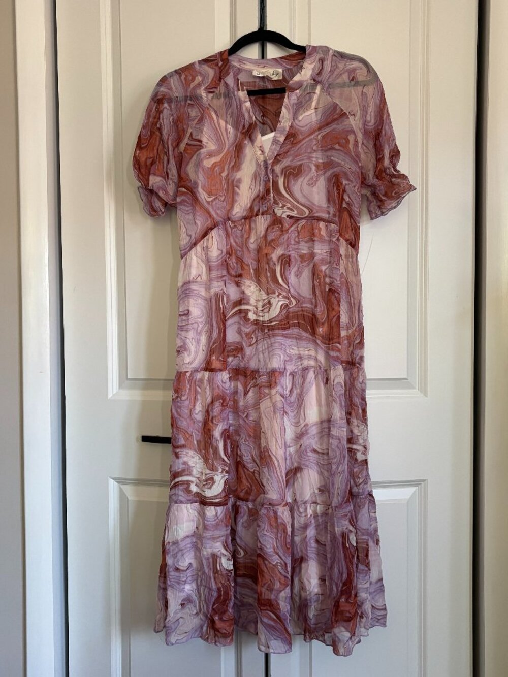 Long, flowy purple, brown, white marble maxi dress - S